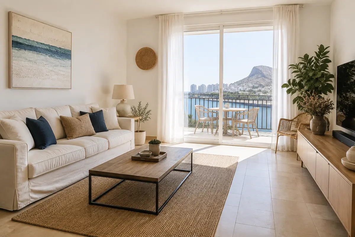 Salón limpio y luminoso en apartamento turístico de Alicante